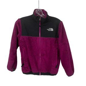 The North Face Girls Fleece Zip Mock Neck Jacket Embroidered Logo Hot Pink M